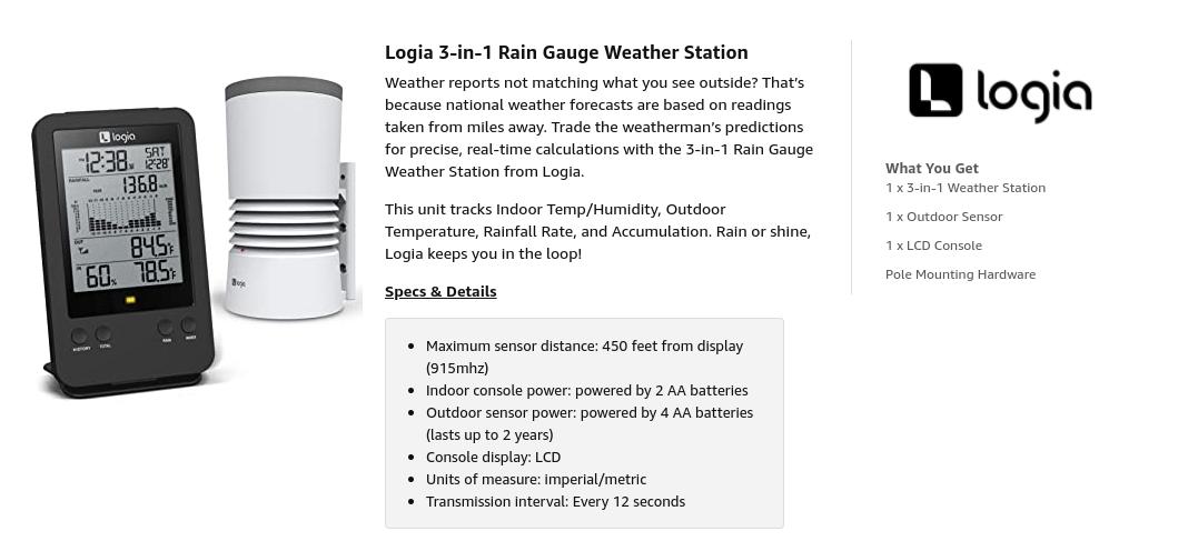 Logia 3-in-1 Rain Gauge Weather Station