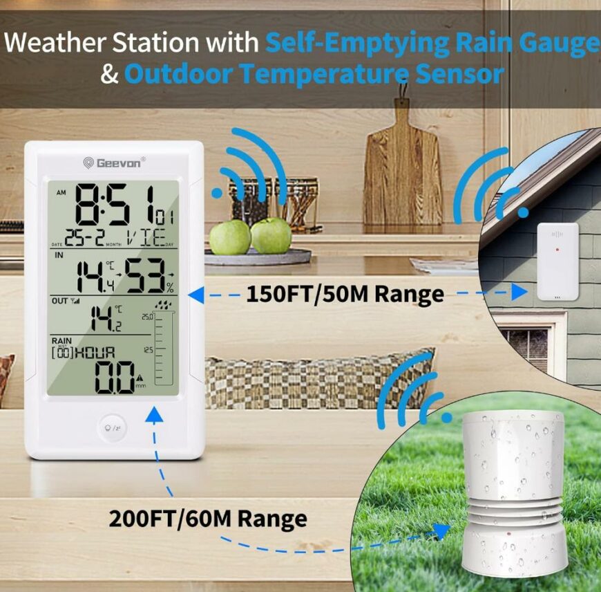Wireless Digital Rain Gauge with Indoor Outdoor Temperature