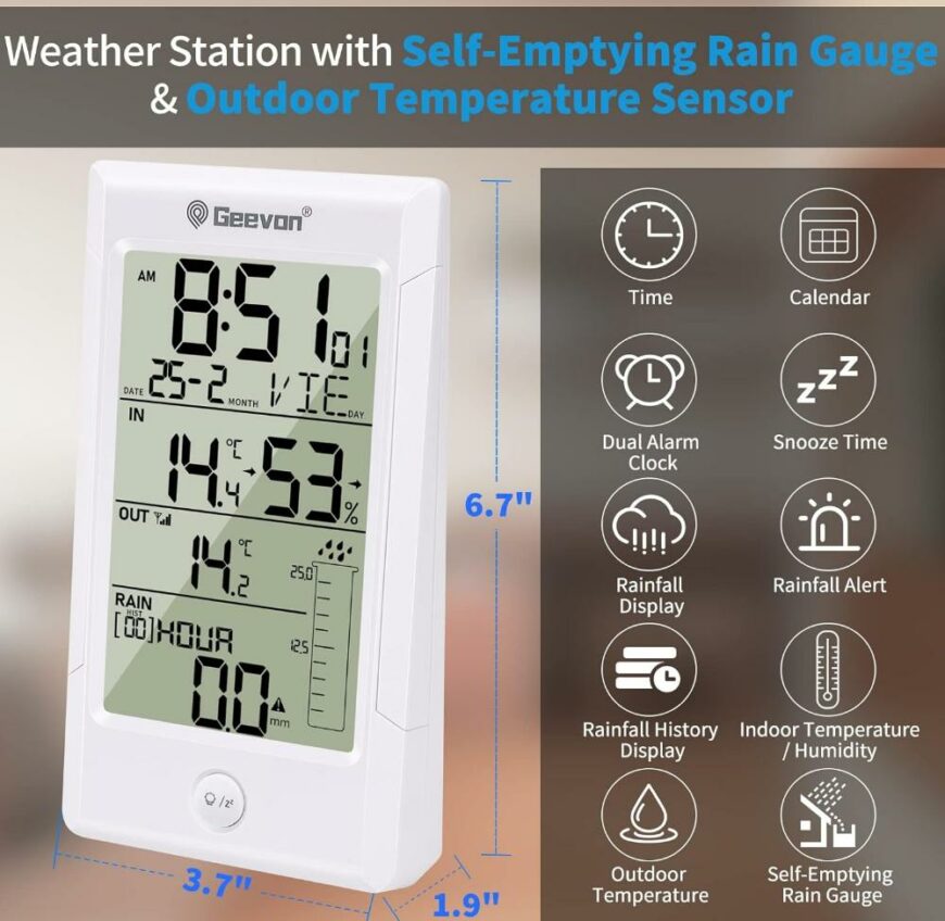 Wireless Digital Rain Gauge with Indoor Outdoor Temperature