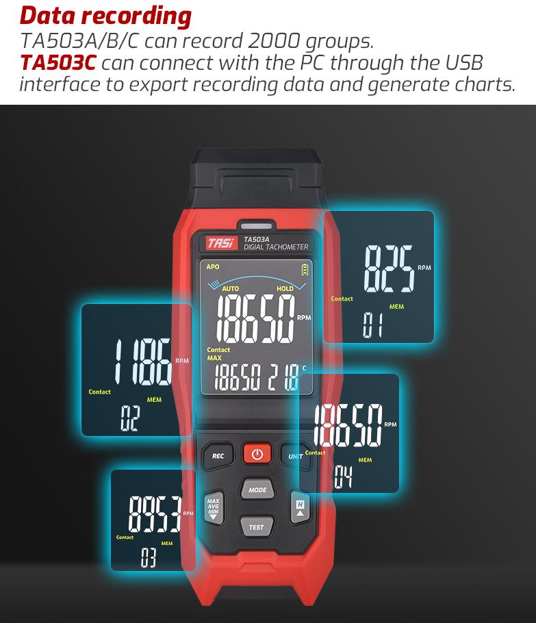 TASI Digital Laser Contact Tachometer Data Logger (TA503C)